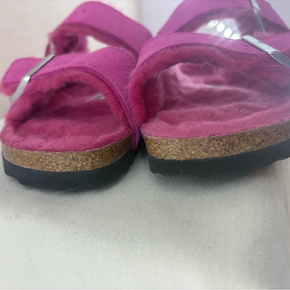 Birkenstock Arizona Shearling in Fushsua Tulip Sandals size 37/6  narrow NIB - Picture 3 of 7